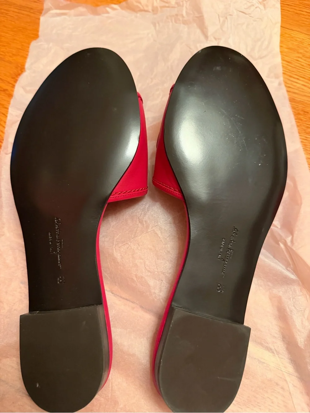 Salvatore Ferragamo Red Gancini Slides - Picture 4 of 5